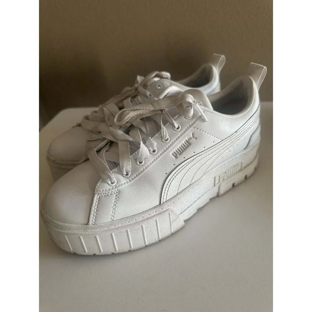 Puma Platform Shoes Womens Sz 9 White‎ Chunky Low Top Casual Sneaker 383684-01